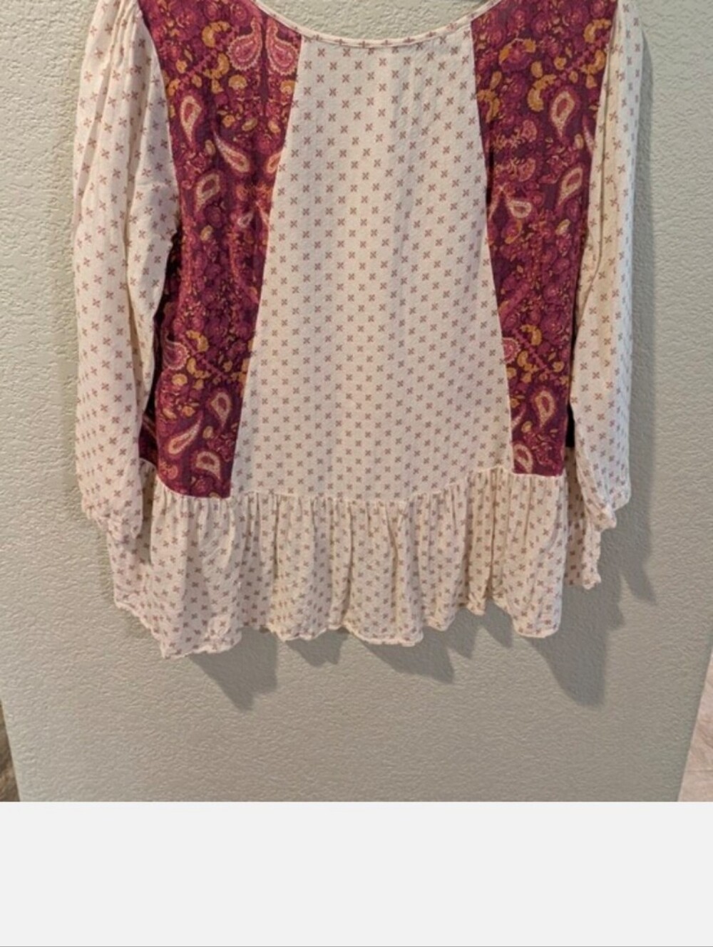 Free People Patchwork Floral Paisley Babydoll Peplum Top Size Large - Picture 10 of 13